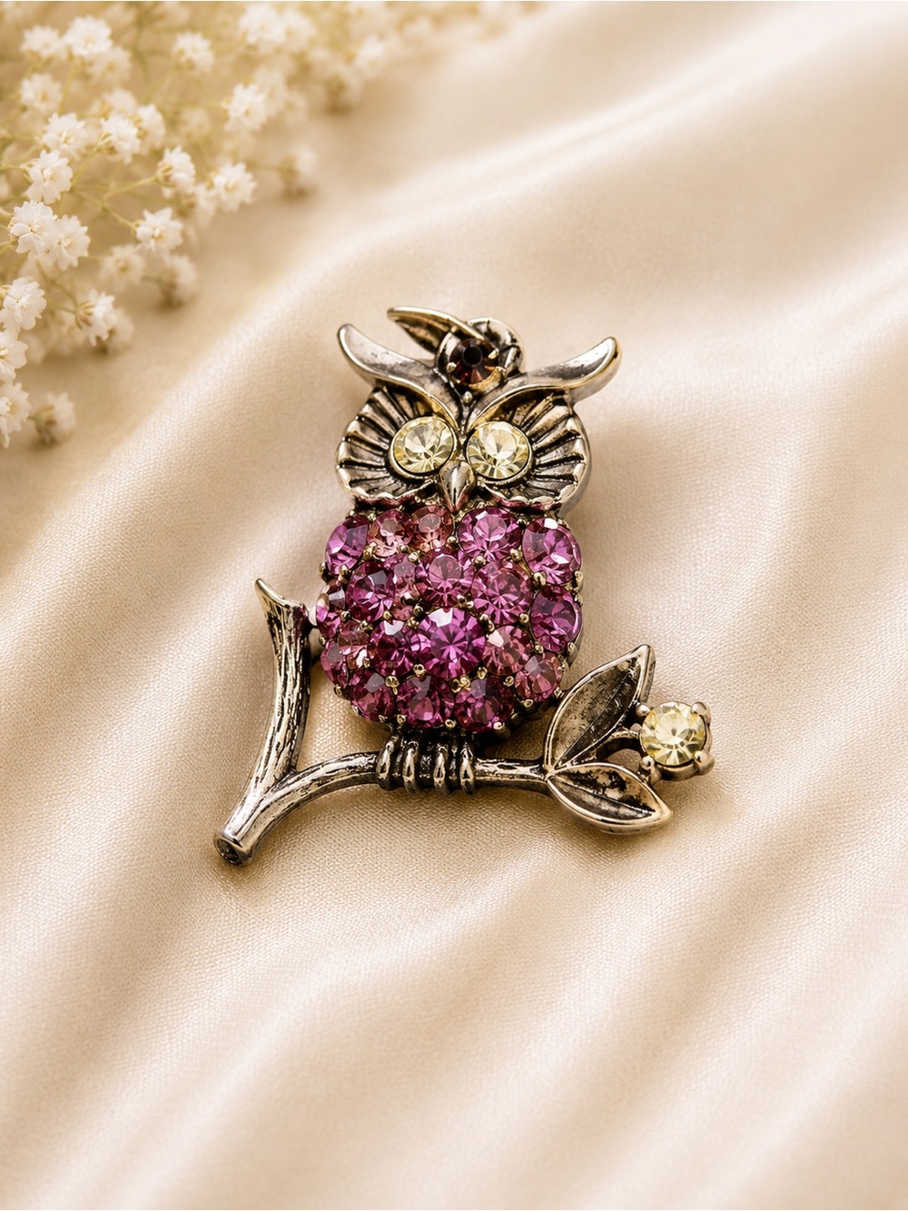 Vintage Purple and Silver Owl Pendant